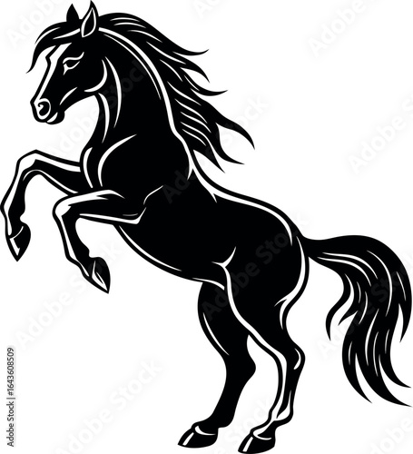 Standing horse silhouette vector illustration. black horse white background.