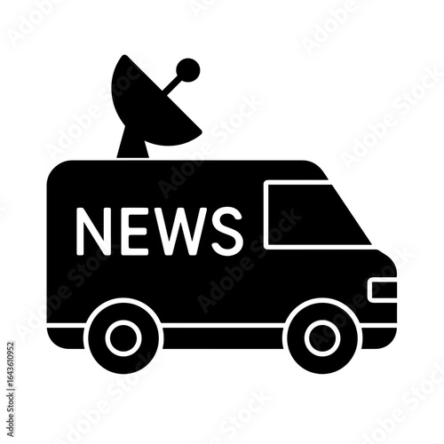 News van silhouette icon representing live broadcasting and reporting (filled)