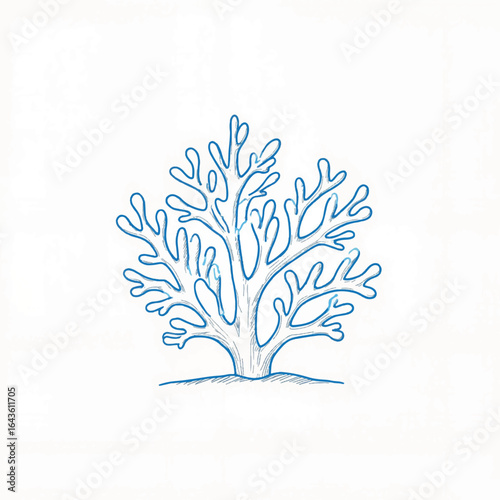 Doodle-style blue coral illustration on white background, minimalism