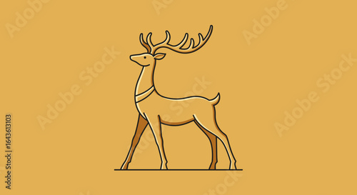 Golden reindeer figurine standing against a yellow background  