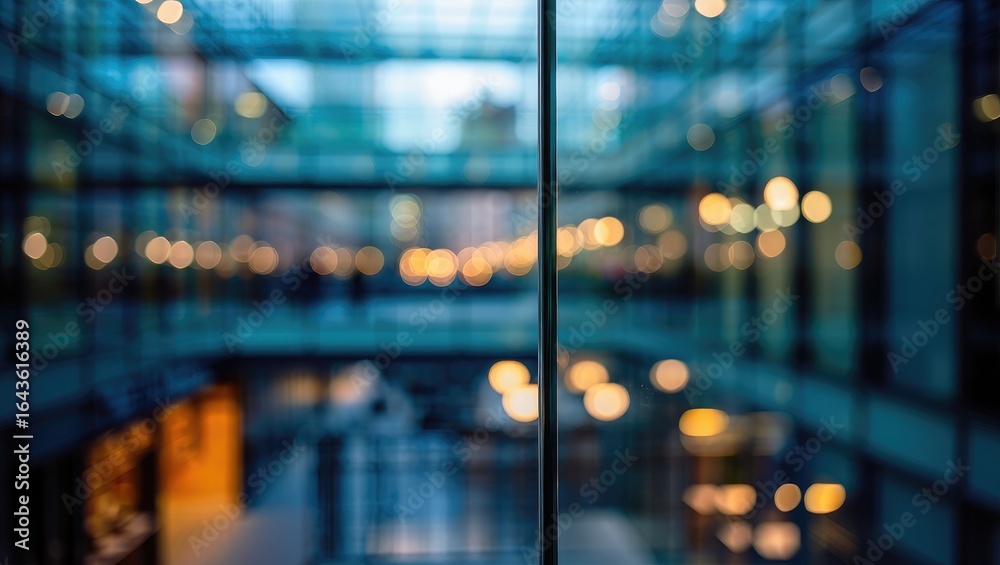 Fototapeta premium Blurred Interior Of Modern Building With Bokeh Lights