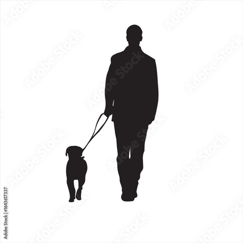 Silhouette of Dog Walker in Outdoor Scene – Vector Illustration