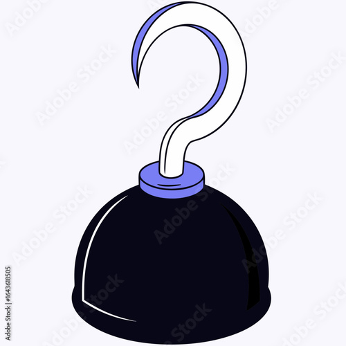Stylized illustration of a pirate hook attached to a bomb with a purple accent