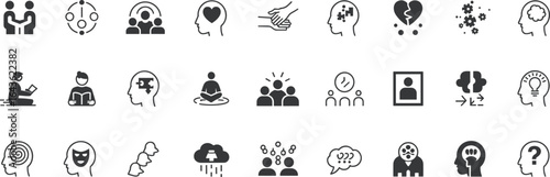 Collection of Human Psychology and Social Interaction Icons mind brain