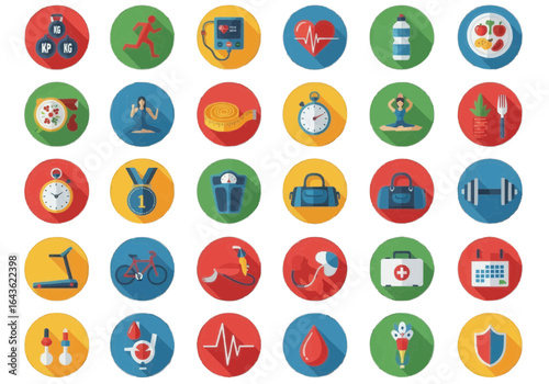 Collection of Healthcare and Fitness Icons Representing a Healthy Lifestyle
