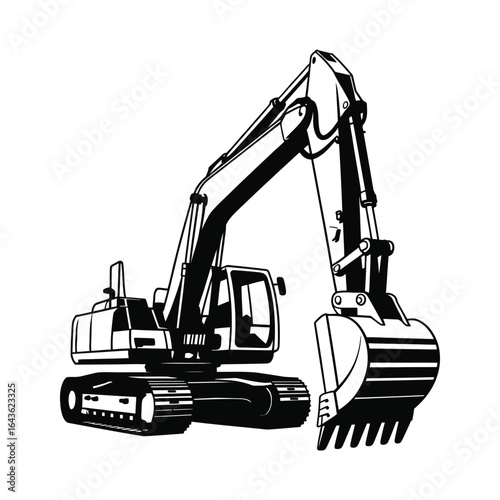 Powerful excavator heavy equipment illustration. Graphic vector art of a construction digger for industrial and building themes.