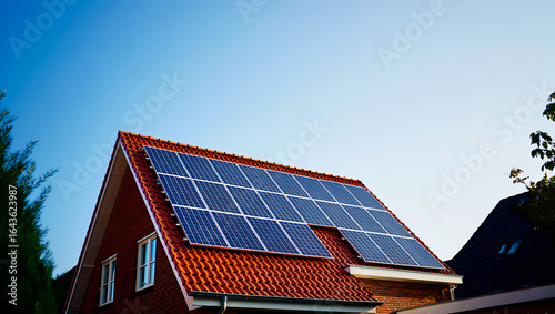 Wallpaper Mural Modern Solar Panels on the Red Tiled Roof of a Brick House on a Sunny Day Torontodigital.ca