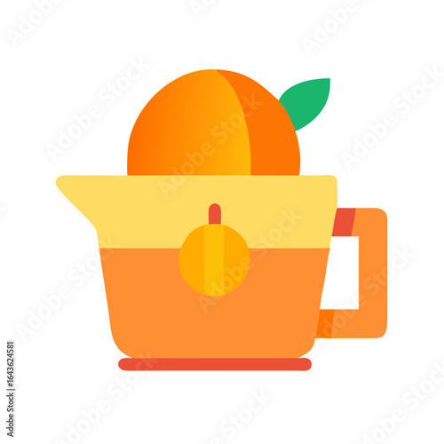 Orange juicer with fresh orange and green leaf on top  