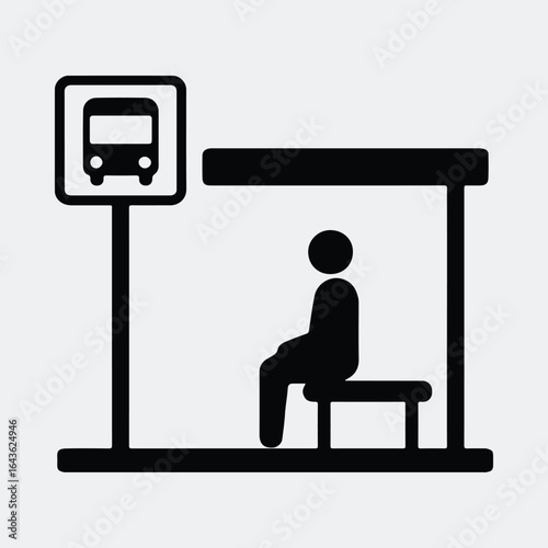 Silhouette person waiting for a bus at the bus stop vector illustration