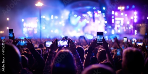 The vibrant concert crowd capturing the moment with smartphones at a live show
