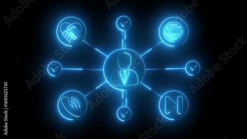 Wallpaper Mural "Neon Glowing User Interface Icons – Multimedia Network Animation on Black Background" Torontodigital.ca