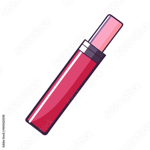 Shiny lip gloss tube with a vibrant color and applicator for beauty enhancement