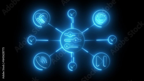 Wallpaper Mural "Neon Glowing User Interface Icons – Multimedia Network Animation on Black Background" Torontodigital.ca