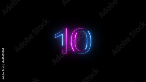 A dynamic glowing neon number 10 illustration . on a black background. and creating a stunning illustration .4k illustration .	