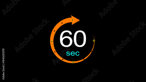 Abstract clock icon illustration. arrow clock  icon Digital and analog clock 60 sec isolated on black background. and creating a stunning illustration.4k illustration