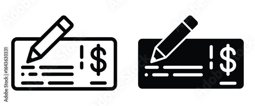 Illustration of a check being filled out with a pencil isolated on white background, representing financial transactions, payments, and banking activities with its clear and concise design
