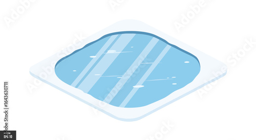 Isometric stylized water pool, Game Asset, Map Element, Pond, Ice Rink, Blue Water, Minimal Design, Flat, Vector Illustration