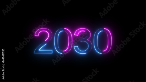 A dynamic glowing neon number 2030 illustration . on a black background. and creating a stunning illustration .4k illustration .	