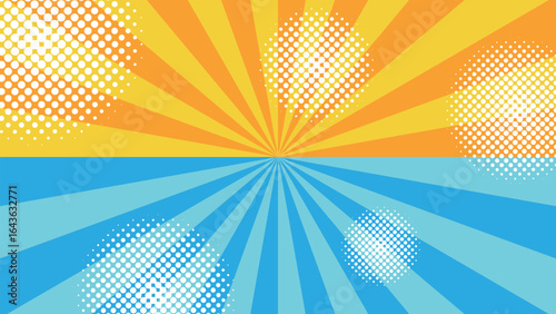 夏色のカラフルな放射状・集中線の背景イラスト