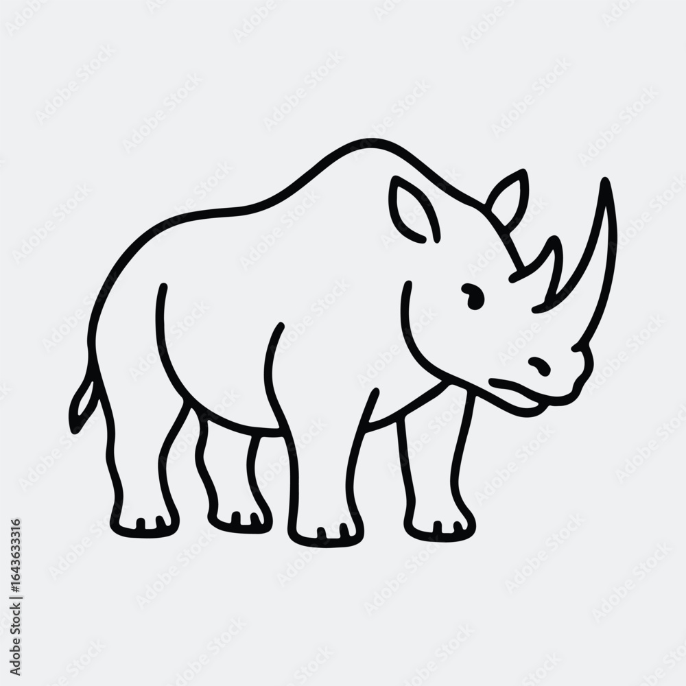 Naklejka premium Silhouette rhinoceros simple line art standing animal vector illustration