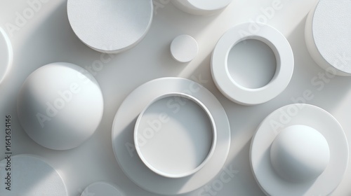 White Geometric Shapes Arranged in Abstract Composition, Studio Background