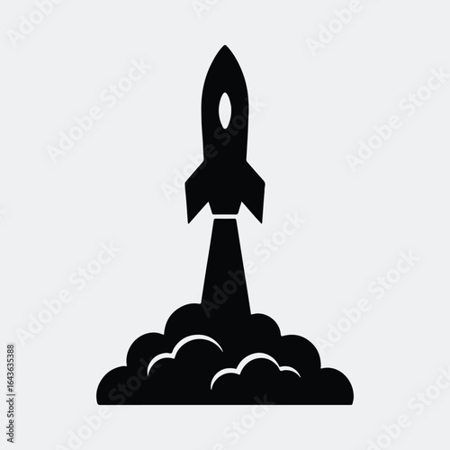 Silhouette rocket launch with smoke trail vector illustration