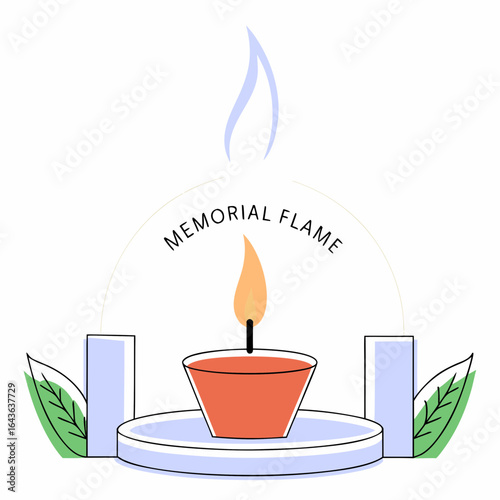 A single lit memorial candle with a gentle flame and surrounding decorative elements symbolizing remembrance and tribute