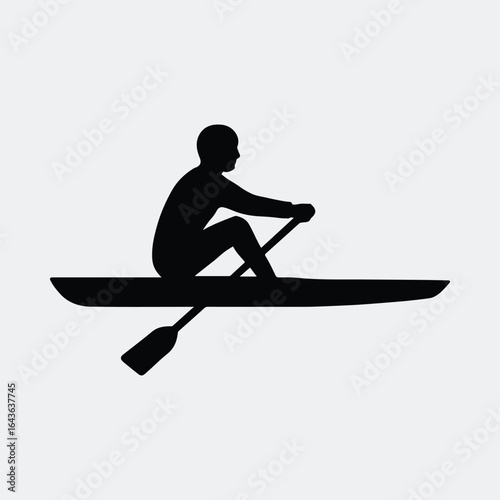 Silhouette rower in kayak rowing sport activity vector illustration