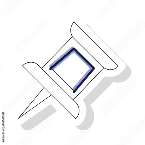 Stylized black thumbtack with blue accents and a subtle shadow on a dark background