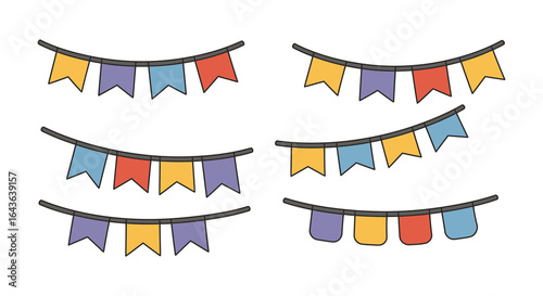 Colorful Party Streamers Vector Illustration Set