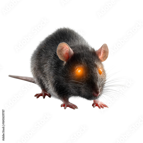 A spooky rodent with glowing eyes, standing on a black background, rendered in high detail.