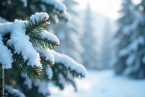 Heavy snow blankets pine branches, needles dusted white , white, tree, christmas