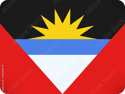 The national flag of antigua and barbuda features a rising yellow sun over a blue and white wavy band bordered by red triangles