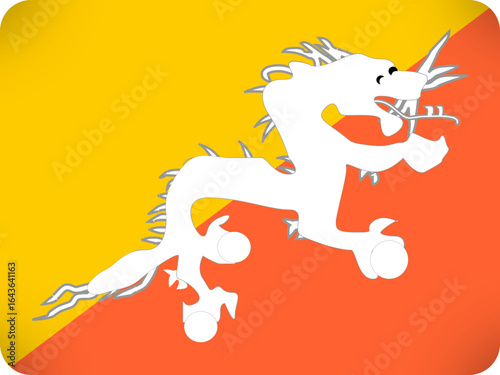 The national flag of the kingdom of bhutan prominently features a white dragon known as druk or thunder dragon against a diagonal background of yellow and orange