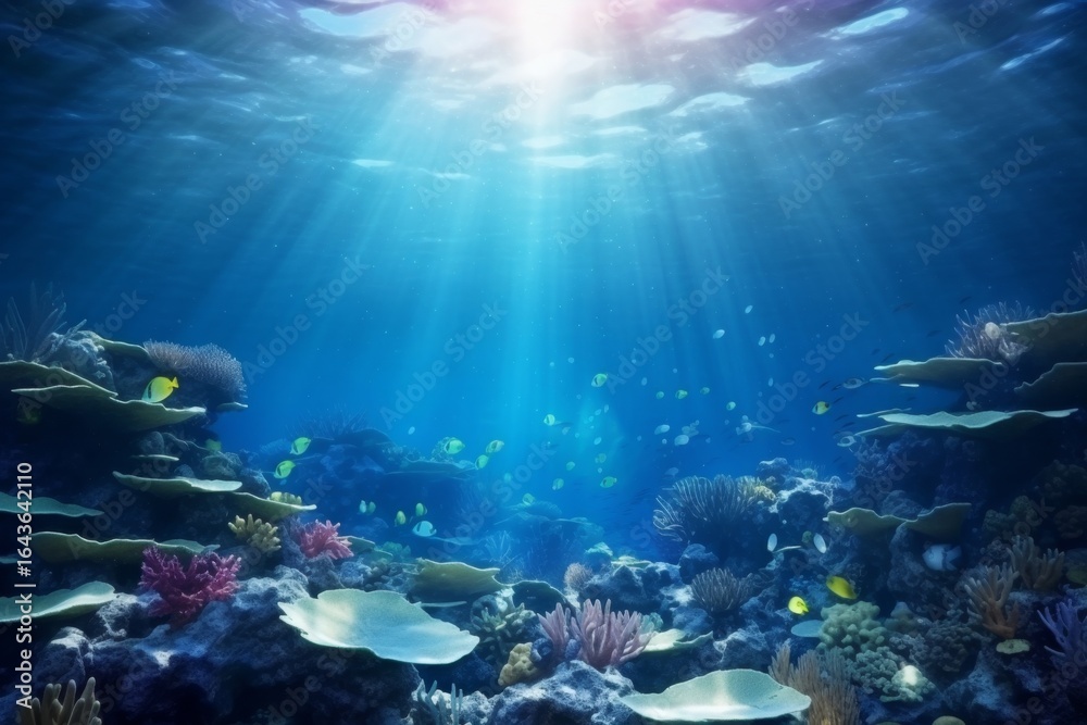 Fototapeta premium Sea background with fish and carals