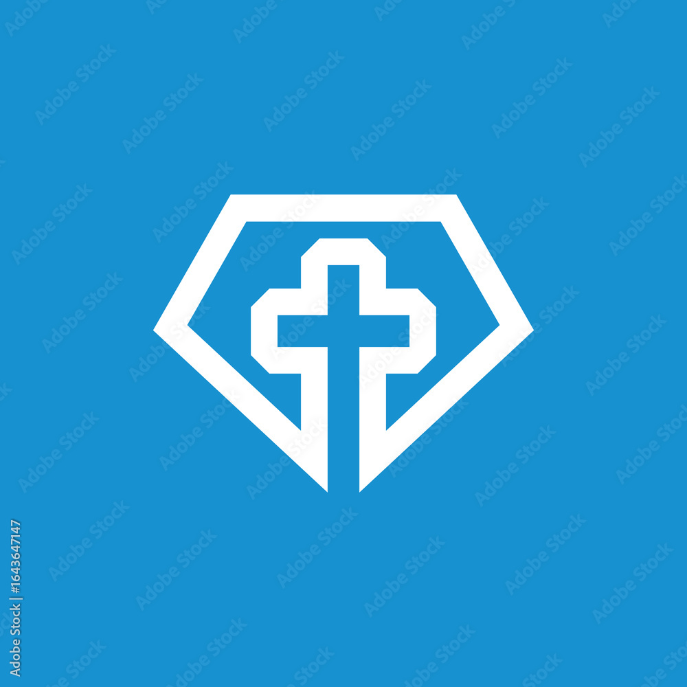 Obraz premium Diamond Cross Church Symbol Logo Design Vector Template