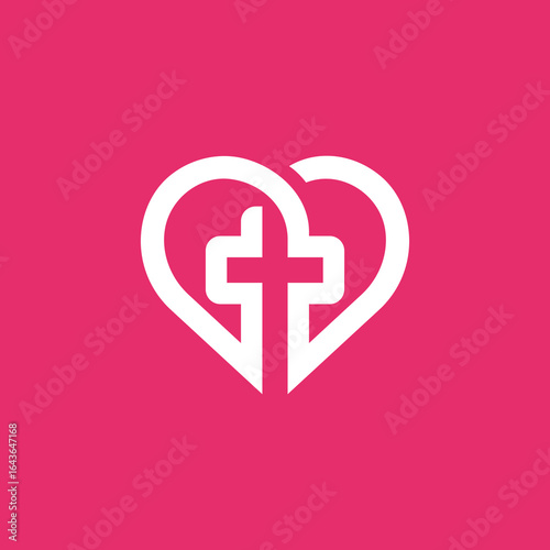 Heart Cross Church Symbol Logo Design Vector Template