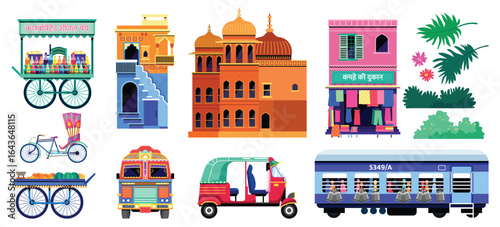 Traditional Indian Architecture and City Icons Set