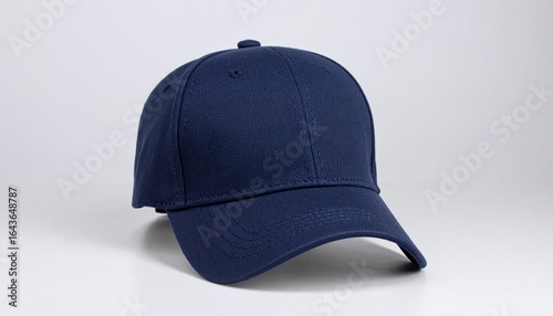 Classic navy blue baseball cap isolated on a white studio background. Blank headwear mockup template for design.