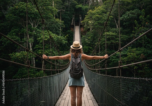 A Solo Traveler's Journey Across a Symmetrical Jungle Suspension Bridge