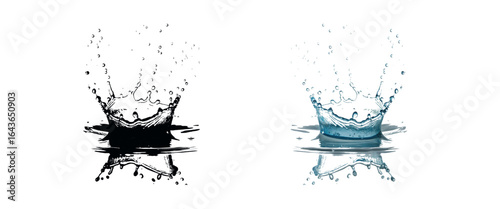 Realistic vector water drops png on a transparent light background. Water condensation on the surface with light reflection and realistic shadow. 3d vector illustration water splash.	
