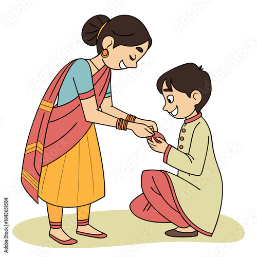 A loving sister ties a rakhi bracelet on her brother s wrist during raksha bandhan festival celebration