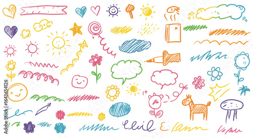 Colorful Hand Drawn Doodle Elements Set on White Background for Creative Projects