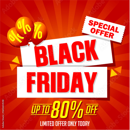 Black Friday Special Offer Banner – Up to 80% Off – Festive Red Marketing Design for Mega Sale Campaigns