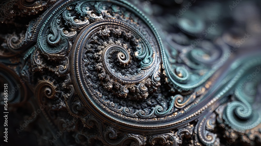 Obraz premium Intricate swirling pattern showcasing stunning fractal details in metallic hues.