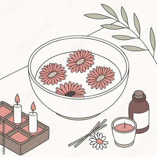 Enchanting open spellbook with vibrant gerbera flower petals gracefully falling creating a magical and whimsical fantasy illustration for creative projects