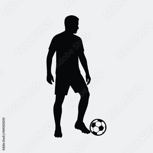 Silhouette soccer player kicking ball sport activity vector illustration