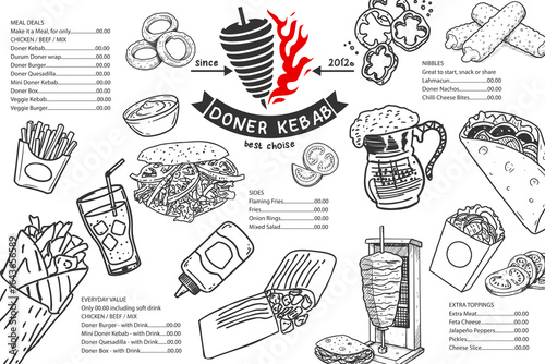 Doner kebab image. Hand-drawn vector illustration. Suitable for restaurant menus.