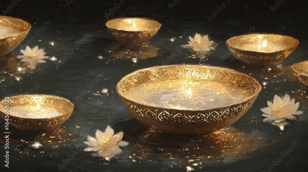 Obraz premium Serene Floating Candles and Lotus Flowers A Peaceful Artwork