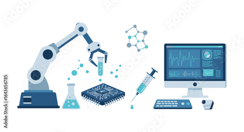 Futuristic lab: robotic arm and technology in scientific research